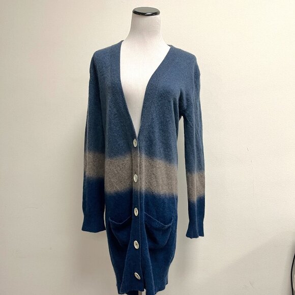 Roberta Freymann Cashmere Cardigan Sweater Coat blue gray...